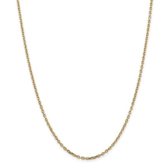 2.2mm, 14k Yellow Gold Diamond Cut Solid Cable Chain Necklace, 24 Inch
